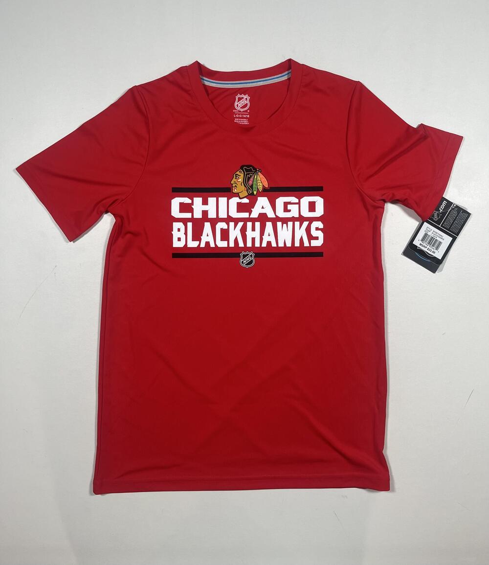 New Chicago Blackhawks Shirt Boys 14/16 Red NHL Hockey Outerstuff Dri Tek